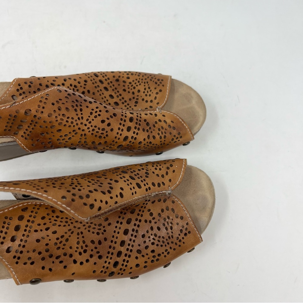 PIKOLINOS Benissa Brandy Burnished Leather Wedge Sling Back Sandals Size 40 EU - Picture 7 of 9